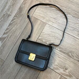 Mango Black Crossbody Bag with Gold Buckle